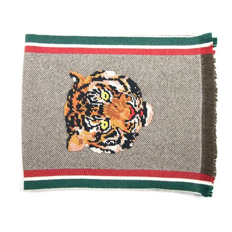 gucci tiger face scarf|Gucci scarf with fur trim.